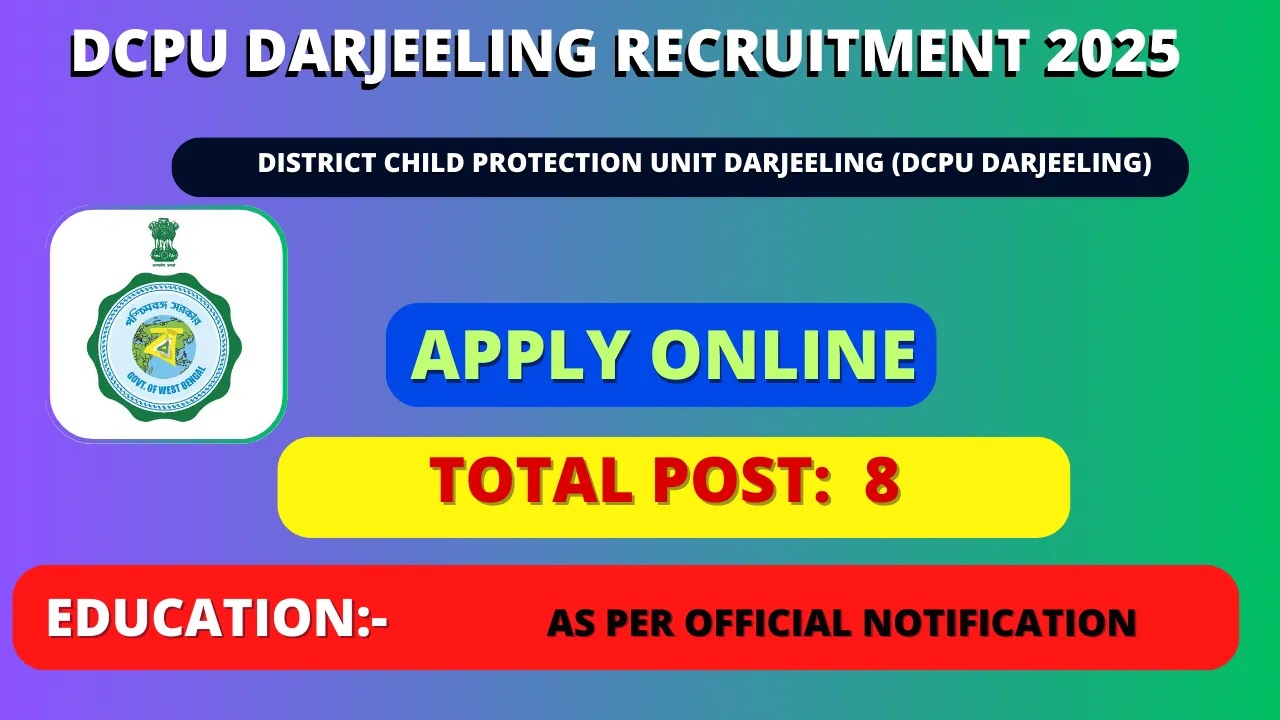DCPU Darjeeling PO Recruitment 2025 Apply